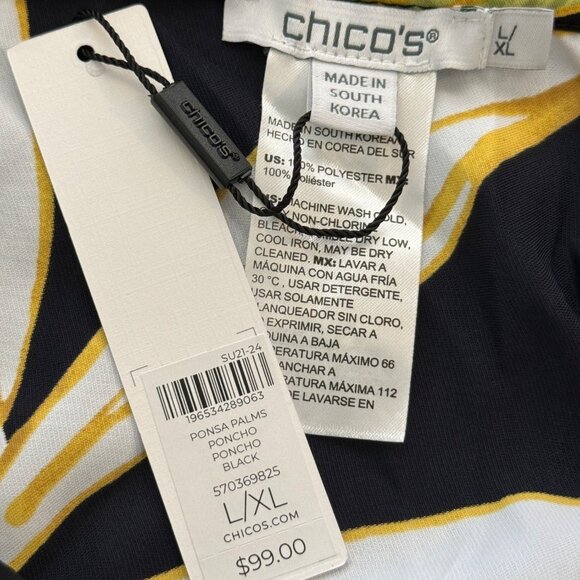 Chicos Ponsa Palms Poncho Black Floral Tropical Top Womens Size L/XL NEW - Picture 4 of 7